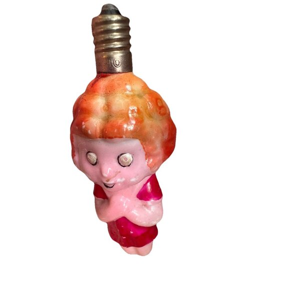 Vintage Painted Milk Glass Christmas Tree Light Bulb, Cute LITTLE ORPHAN ANNIE! - Picture 3 of 7